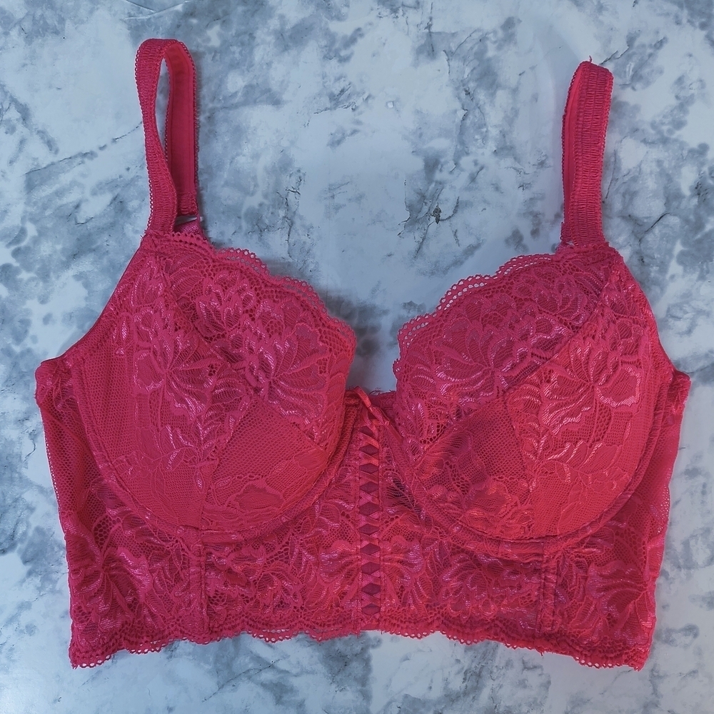Fredericks Of Hollywood Women's Lace Underwire Pinkish Red , Size 34D